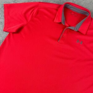 Under Armour Mens XXL Polo Shirt Red HeatGear Performance Short Sleeve Loose Fit